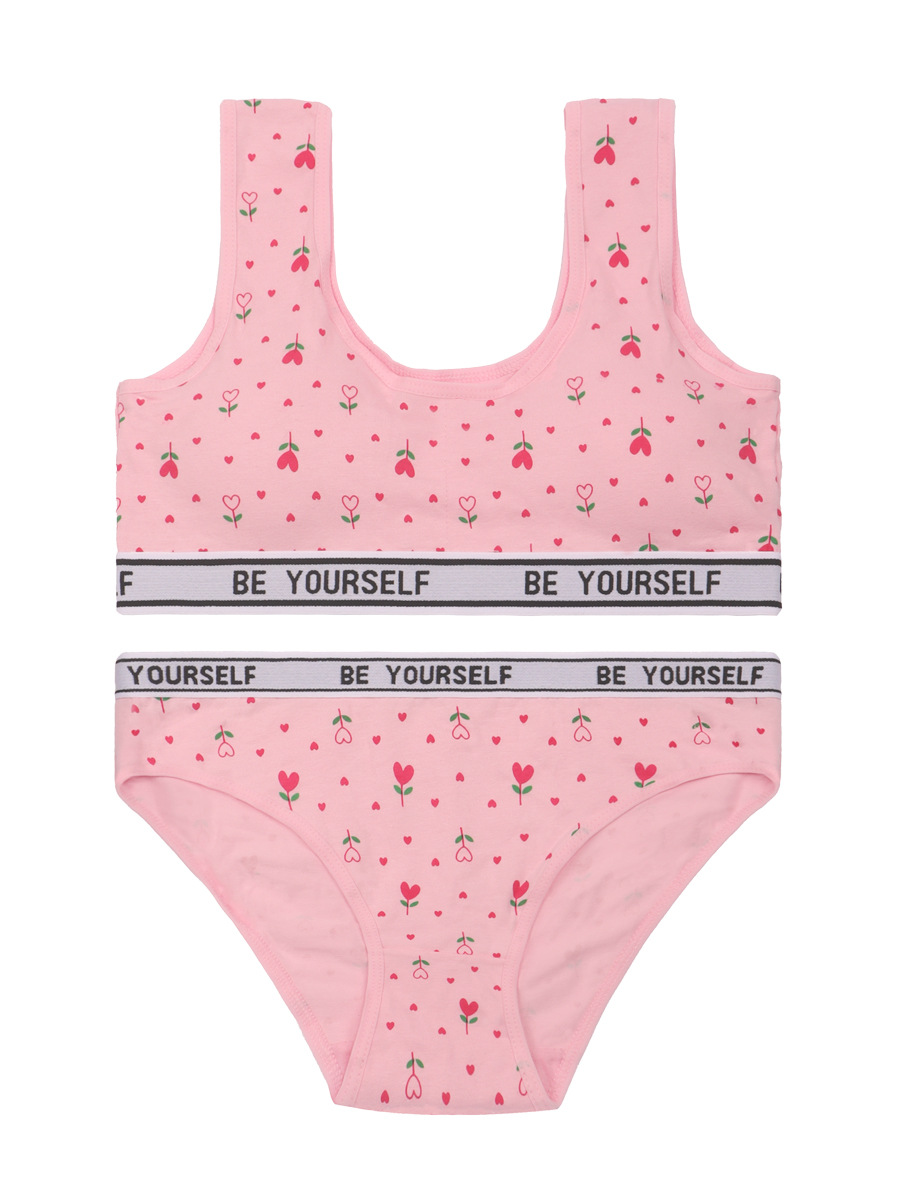 Impresión linda niña ropa interior niña período de desarrollo sujetador algodón deporte a prueba de golpes chaleco de copa fija traje de bragas