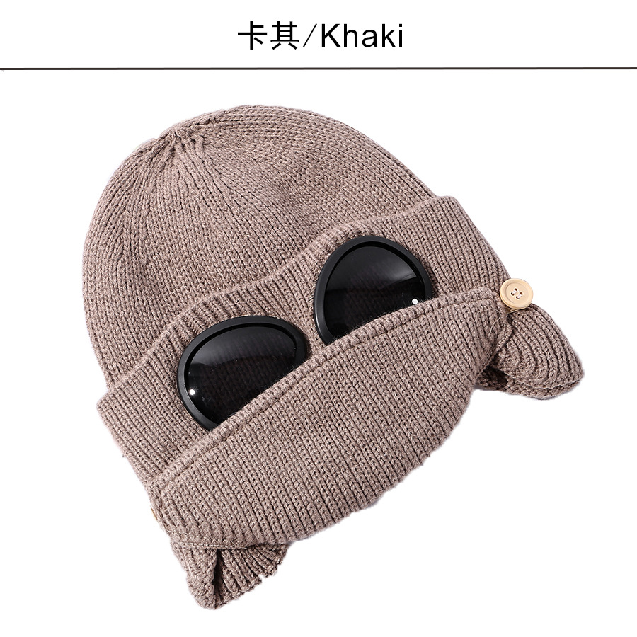 Otoño y invierno nuevo doble engrosado piloto sombrero de punto padres-hijos máscara cálida coreana gafas sombrero de lana para hombres y mujeres