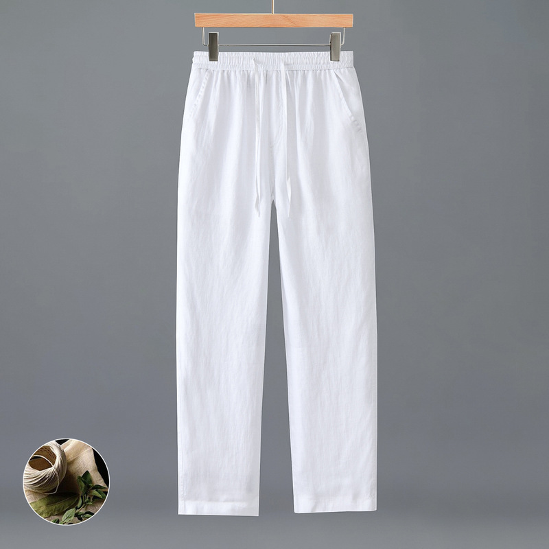 H007 Pure Linen Breathable Men's Loose Straight Pants with Elastic Waist Casual Pants Wholesale H007 Pure Linen Breathable Men's Loose Straight Pants with Elastic Waist Casual Pants Wholesale