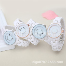 韩版简约个性潮表陶瓷倒立指针 女学生创意手表 白色休闲石英女表