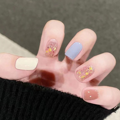 Minimalist Sweet Style Wearable Nail Clips Blue and Yellow Jumping Finger Sparkle Student Removable Nail Art False Nails Bulk Wholesale