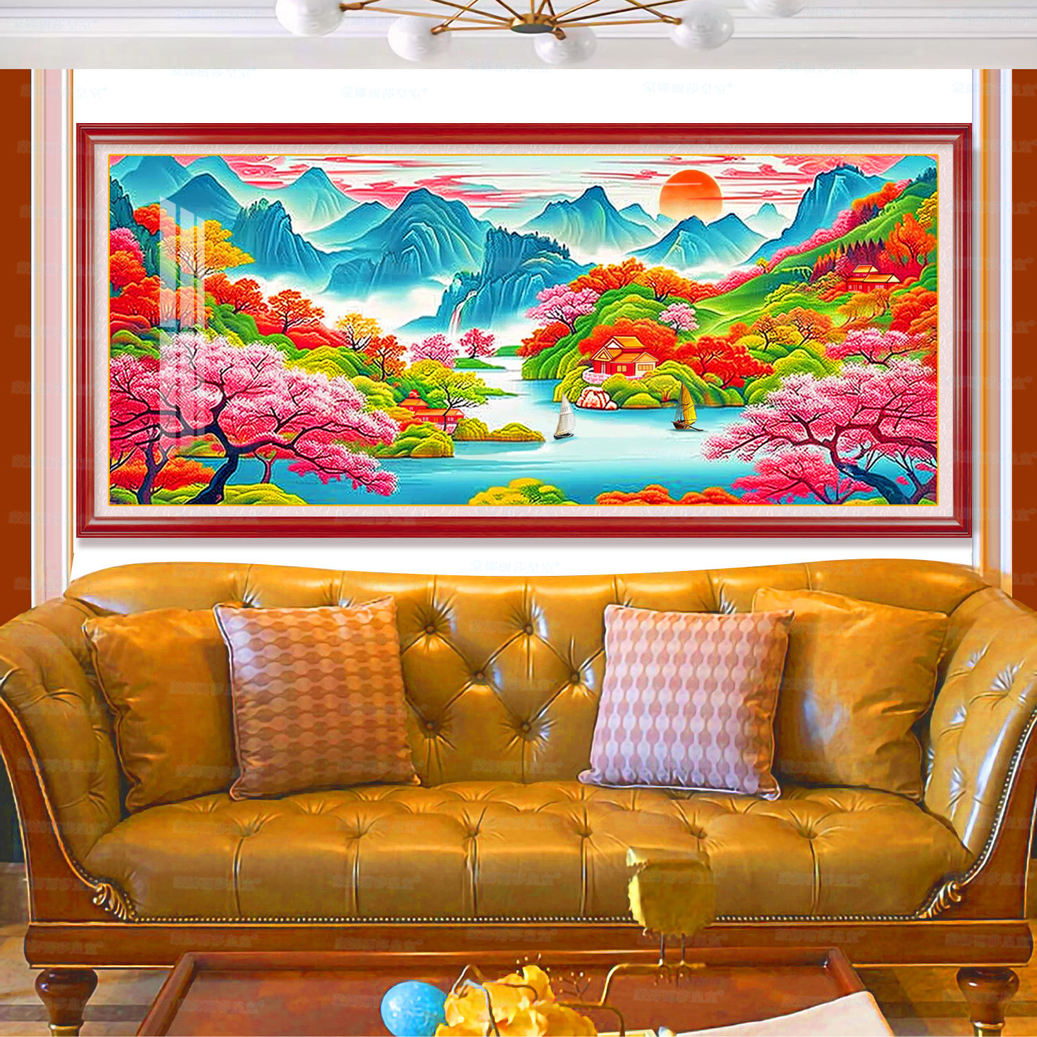 Mona Lisa Real Bordado de cruz en el mundo mejorado nuevo paisaje decoración de la sala de estar bordado a mano
