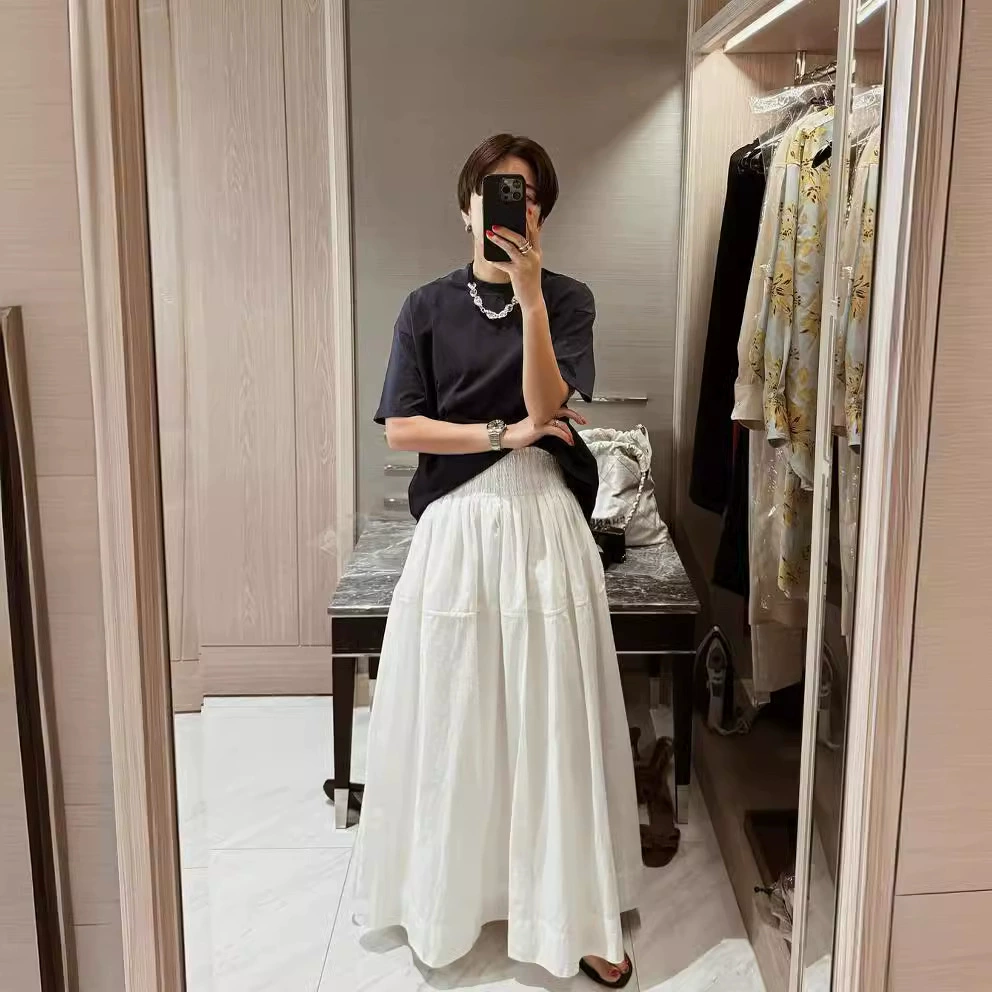 Сушеный журавль Весна и лето новый простой модный блоггер в японском стиле с высокой талией юбка свободное удобное платье для похудения