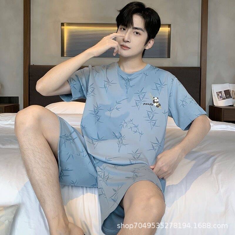 High-Grade Cotton Men's Pajamas Summer Round Neck Short Sleeve Shorts Casual Set Loose Teenager Thin Homewear High-Grade Cotton Men's Pajamas Summer Round Neck Short Sleeve Shorts Casual Set Loose Teenager Thin Homewear