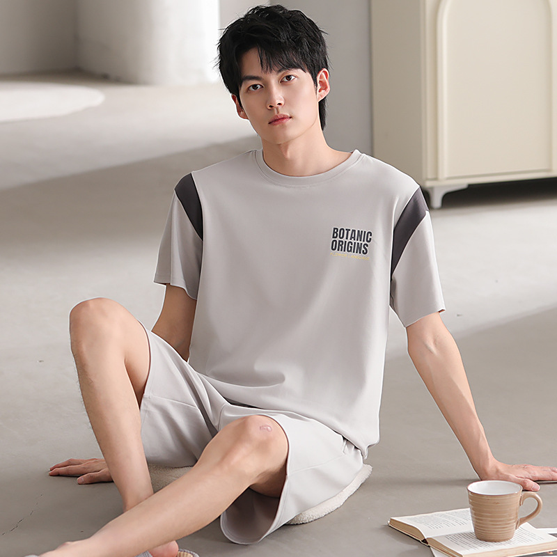 Pijamas de algodón para hombres de verano, pantalones cortos de mangas cortas de verano, pantalones cortos de algodón casero de tamaño grande