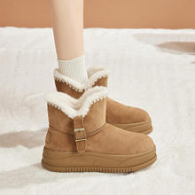 雪地靴女2025冬季新款厚底搭扣增高加绒加厚翻毛保暖棉鞋百搭短靴