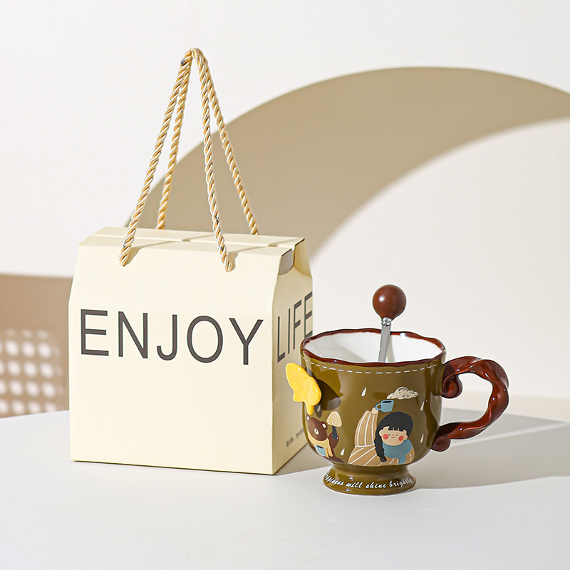 Retro encantadora chica taza de cerámica de alto valor de visualización de oficina casa taza de agua taza de café mano regalo de cumpleaños al por mayor