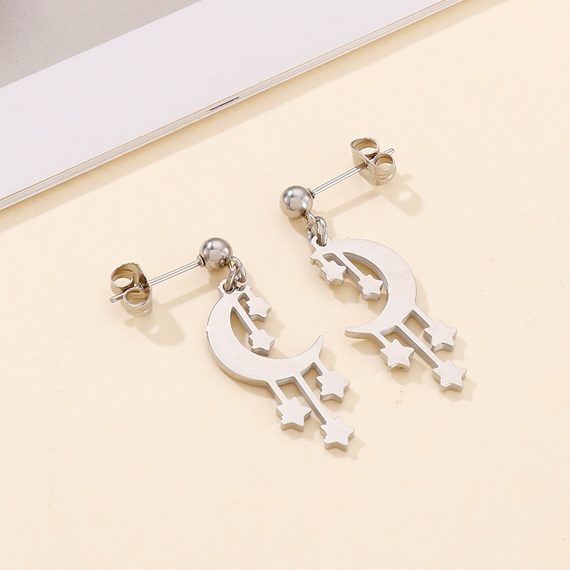 Fashion Star Moon Stainless Steel No Inlaid Earrings Necklace