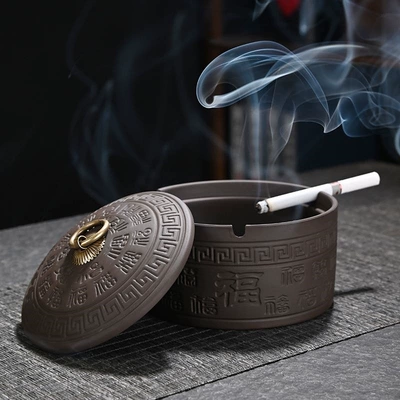Purple clay ashtray with cover, vintage style, high-end Car ashtray - new-model-purple-clay-ashtraywith-lid-2-packs-of-smoke-extinguishing-sand-limited-time-free-shipping-replacement-for-damaged-items