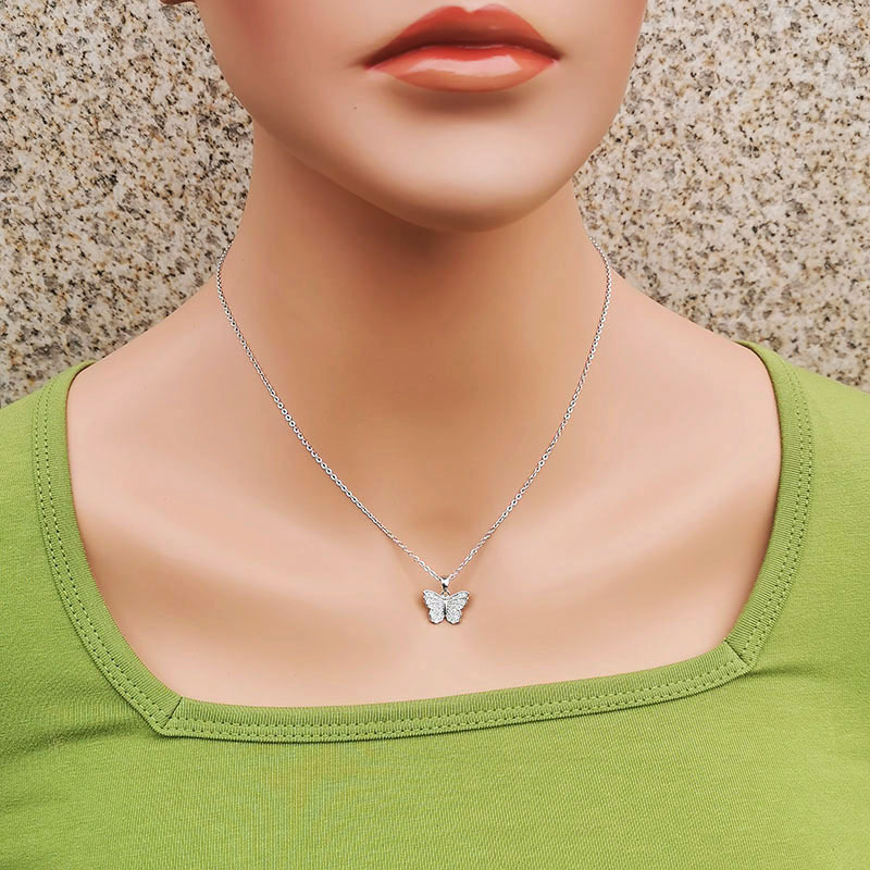 Simple Style Butterfly Titanium Steel Inlay Rhinestones Pendant Necklace 1 Piece