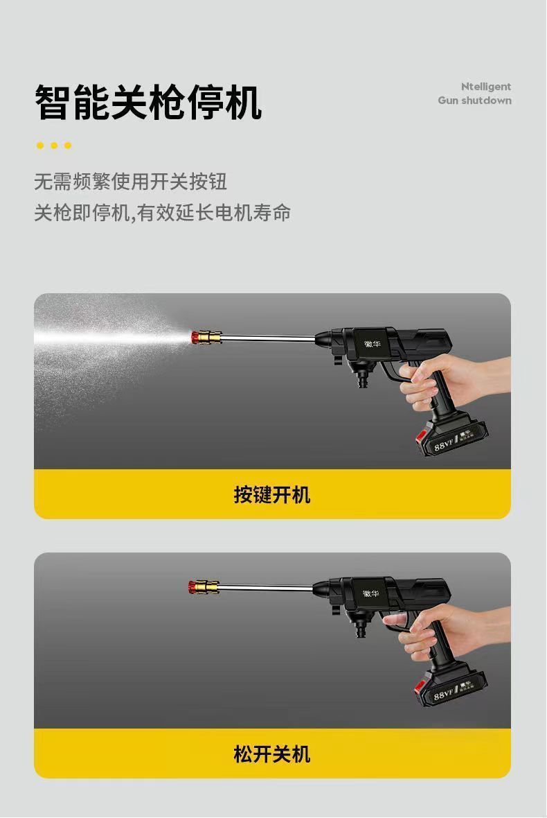 High-Pressure Water Gun Wireless Car Washing Machine for Home and Car Use Lithium Battery Booster Electric Water Gun Floor Scrubber Special Water Spray Gun for Car Washing