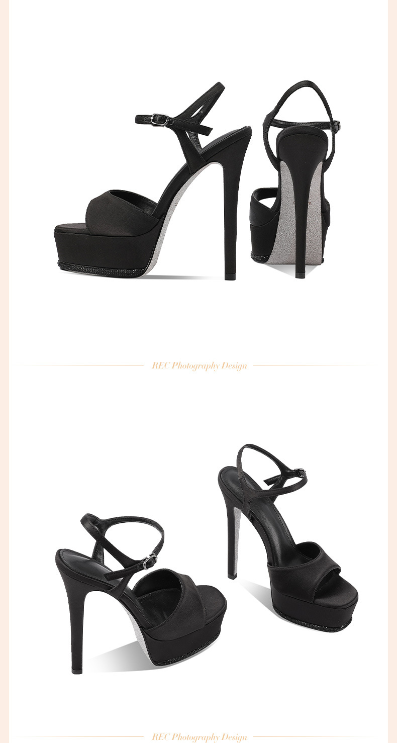 Sandal cao gót nữ hở mũi đính đá gót nhọn 12 cm và 14 cm — Bạc (14) chi tiết 4