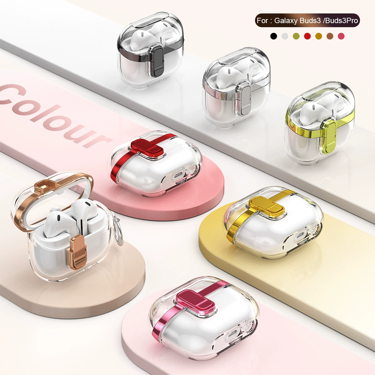 Подходяще для Samsung Galaxy Buds3/Buds3 Pro 2024 универсальная прозрачная электроплакированная металлическая защита замка