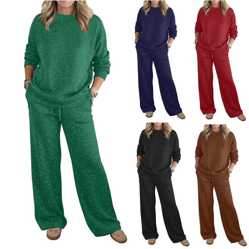 Independent Site Cross-Border Casual Set, Popular on Amazon in Europe and America, Holiday Gold-Sprinkled Craft Sweatshirt Two-Piece Set for Women