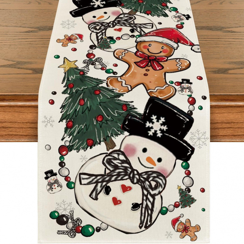 クロスボーダー Amazon クリスマスパーティー装飾テーブルフラグ雪だるまクリスマスツリーデザインホームキッチンプリントテーブルクロス|undefined