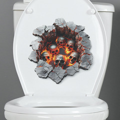 外貿萬聖節破牆骷髏頭浴室馬桶貼家居裝飾牆貼貼紙自粘批發跨境