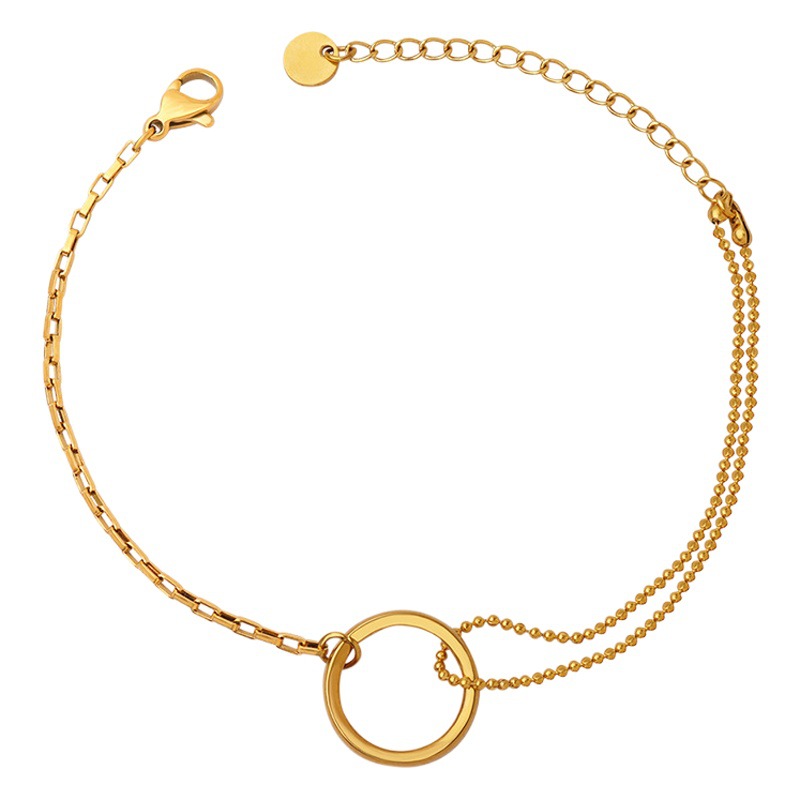 Tiktok red mismo estilo ins joyería anillo pulsera caja cadena con cadena de cuentas material de acero de titanio chapado en oro de 18 quilates pulsera