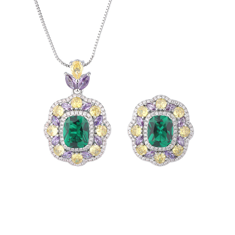 Zhuang Sheng joyas de cobre inferior chapado en oro simulación abuela verde traje retro estilo creativo completo Diamante de lujo con incrustaciones de piedra principal 8*12