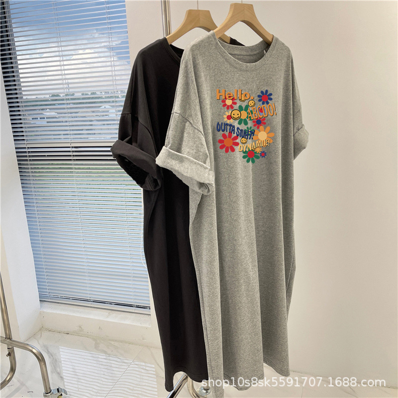 2025 New Summer Short-Sleeved T-Shirt Skirt Korean Style Loose Knee-Length Long Skirt Ins Fashion Dress Women's Mid-Length Summer 2025 New Summer Short-Sleeved T-Shirt Skirt Korean Style Loose Knee-Length Long Skirt Ins Fashion Dress Women's Mid-Length Summer