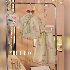 女の子の夏の漢服ツーピースセット2025新しい国民風と西洋風の女の子中大子供の新しい中国風の古代スタイルのスーツ