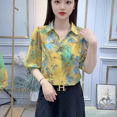 ドロップシッピング花柄シャツ 2025 夏の新しいファッション多用途気質痩身五分袖シャツ年齢を減らす女性のための