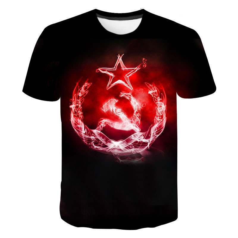 2024 Transfronterizo nuevo estilo soviético CCCP 3D impresión digital cuello redondo tendencia de moda hombres y mujeres camiseta top