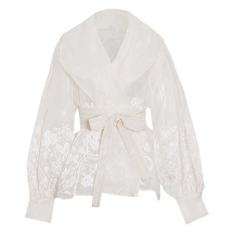Camisa Elegante de Estilo Palacio Retro para Primavera y Otoño 2026, con Cuello de Solapa y Sensación de Alta Gama, Camisa Entallada con Cintura Ajustable para Mujer