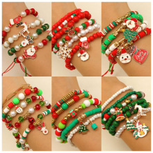 跨境圣诞节软陶手链套装圣诞老人雪花麋鹿弹力串珠手链2025新款