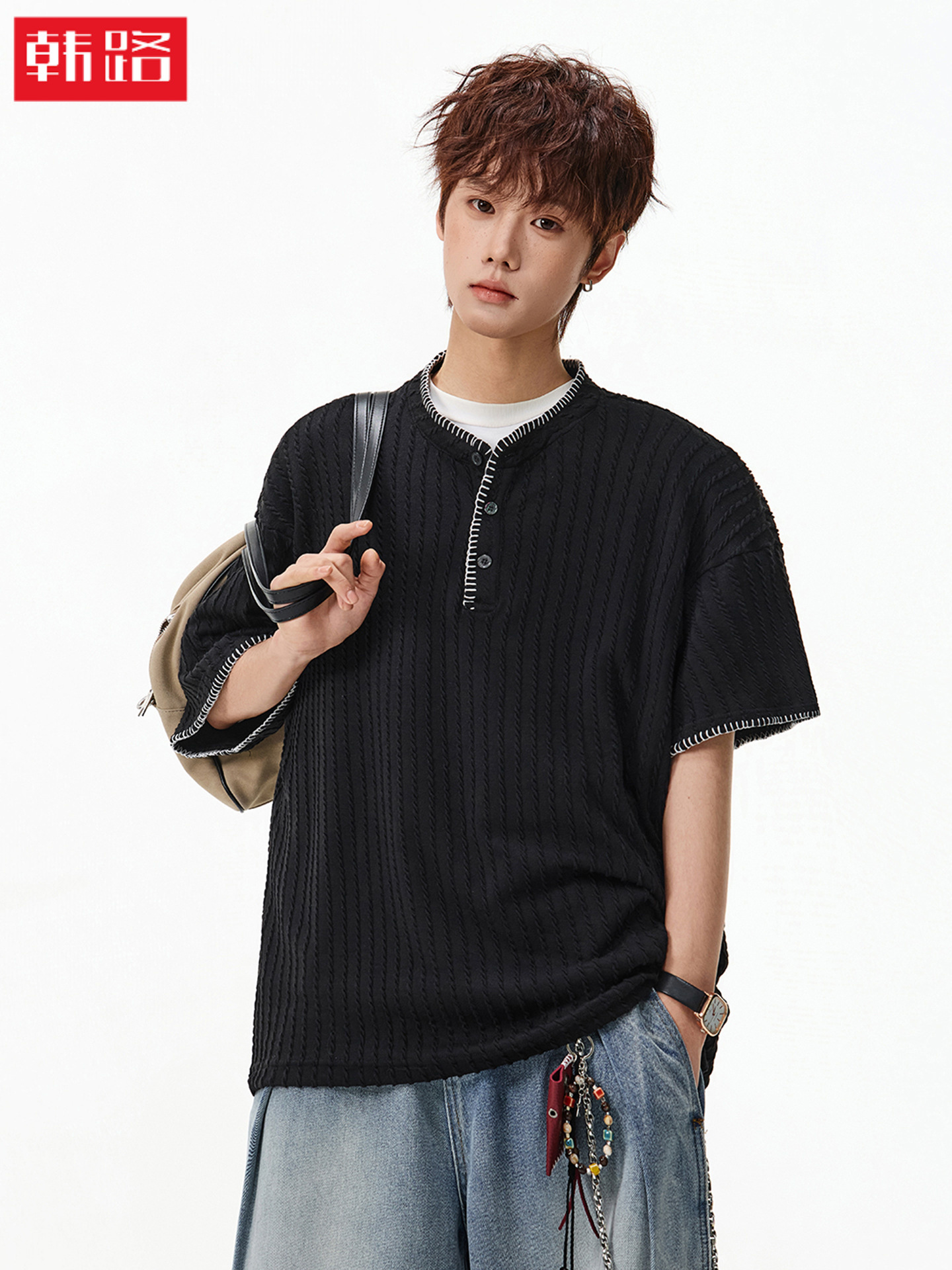 Retro knitted thin short sleeve T-shirt