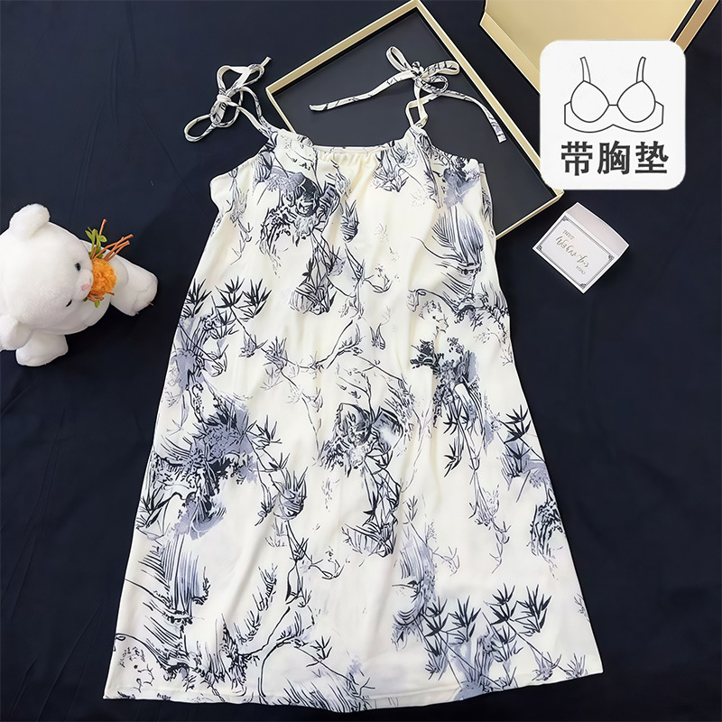 Camisón de verano caliente al por mayor transfronterizo, falda de tirantes para mujer, pijamas, chica dulce, casual, ropa de hogar de algodón de nube