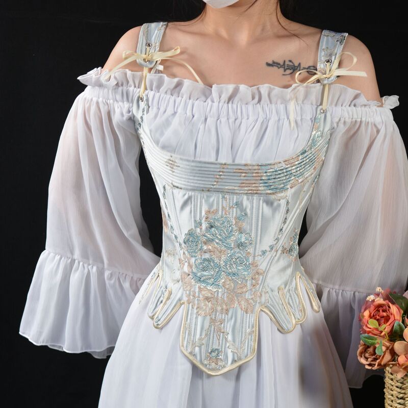 370-1 Light Blue New French Court Corset Vest with Fishbone Corset