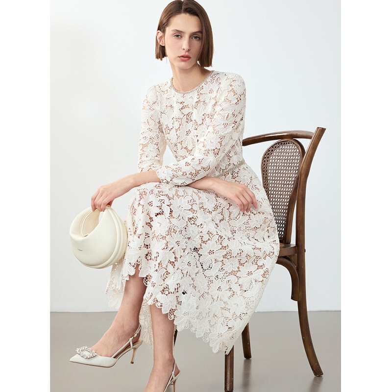 Lang-Style French High-End Elegant Lace Long Dress 2026 Spring New Slimming Fashionable Chic Dress