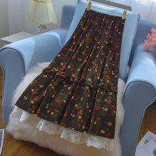 裙子冬天穿的冬裙灯芯绒碎花半身裙女秋冬搭配毛衣中长款半裙新款