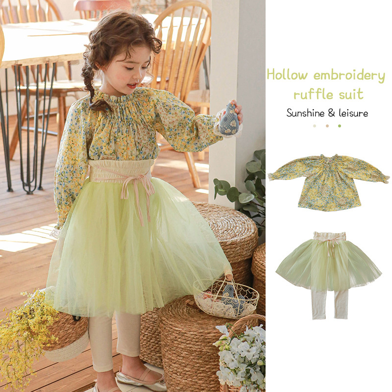 In-Stock Flo Children's Clothing Korean Style Girls' Outfit Spring and Autumn Sweet Princess Children's Shirt Ins Floral Baby Girl Top