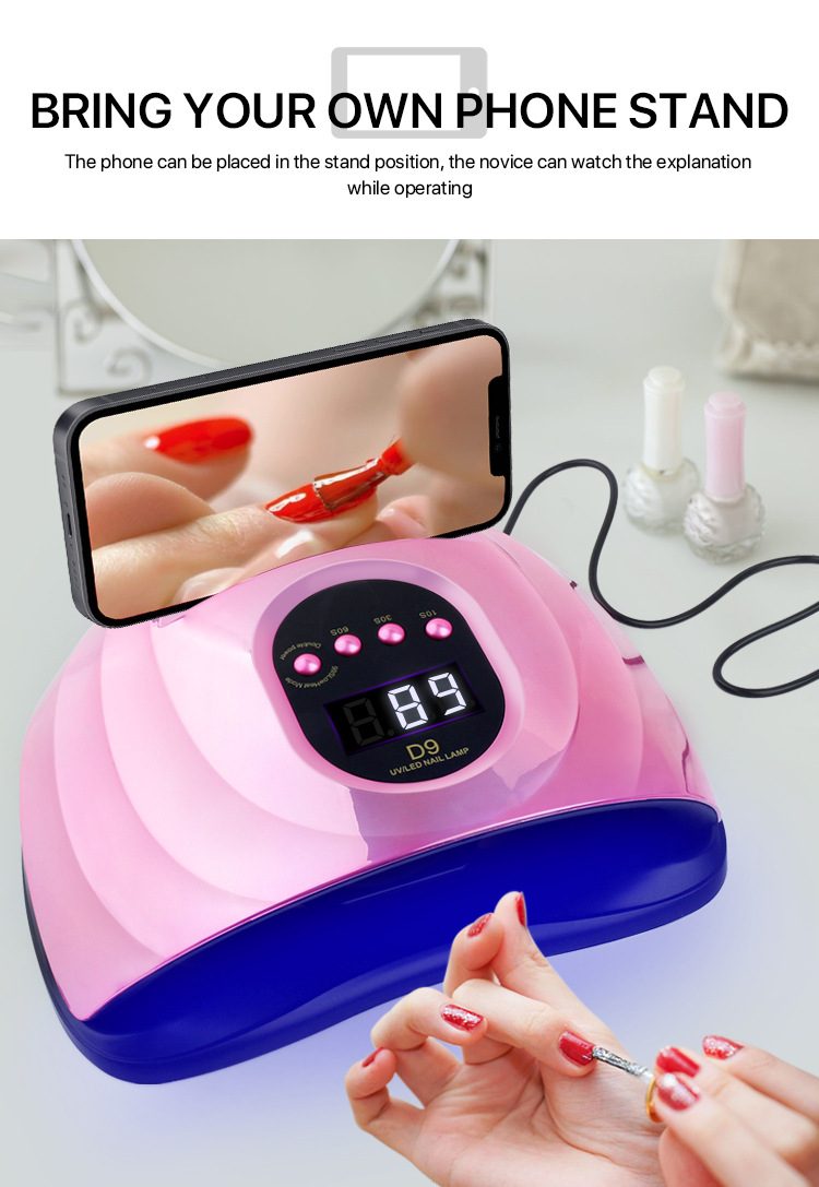 D9 Nail UV Lamp for Nail Salons, UV Nail Polish, Gel Nail Curing, Nail Dryer with Phone Holder Fast Drying.