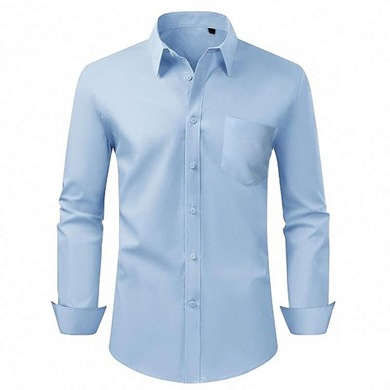 Camisa blanca de manga larga para hombre de primavera delgada de Amazon, transpirable elástico y antiarrugas, top profesional de negocios de color sólido para hombre