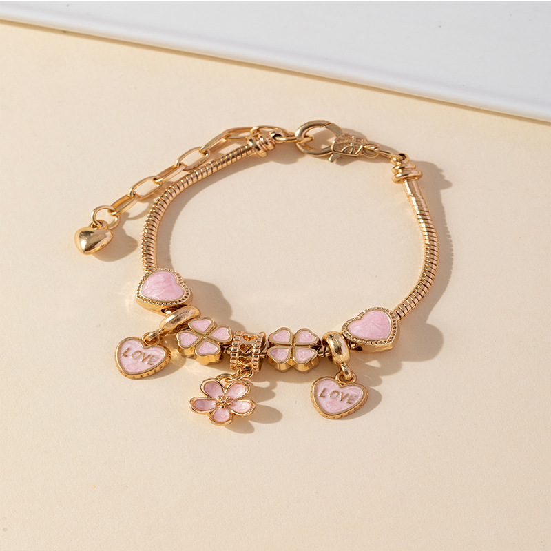 Panjia pulsera Dora DIY cuentas pétalos explotados transfronterizos amor letras colgante forma de corazón pulsera de cobre ajustable image 4