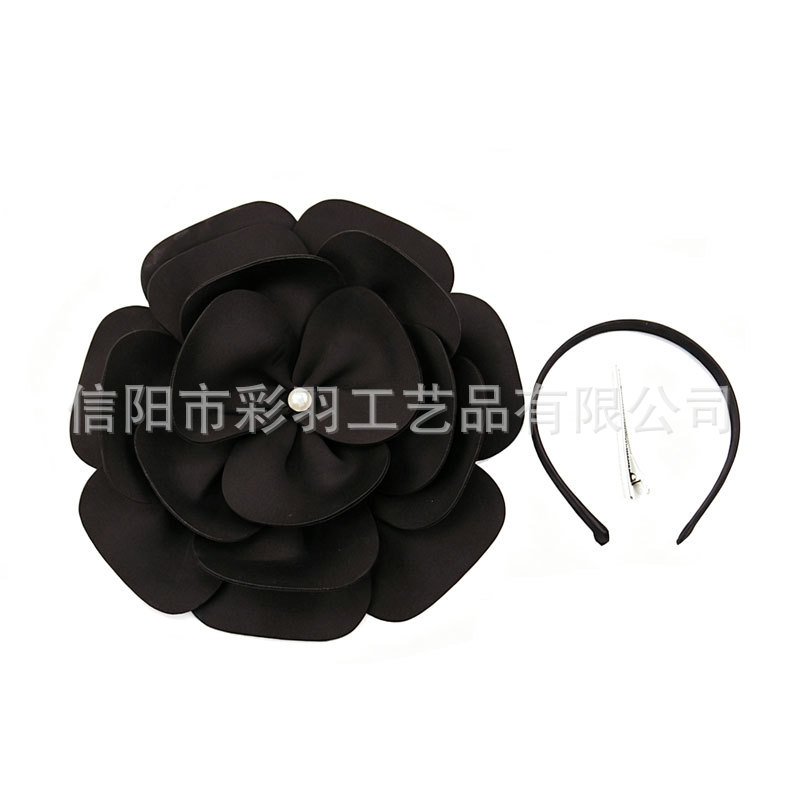 Cross-border fashionable pearl large flower hair accessory, exaggerated large flower top hat, horse racing club hair accessory, multi-color in stock, large flower headpiece