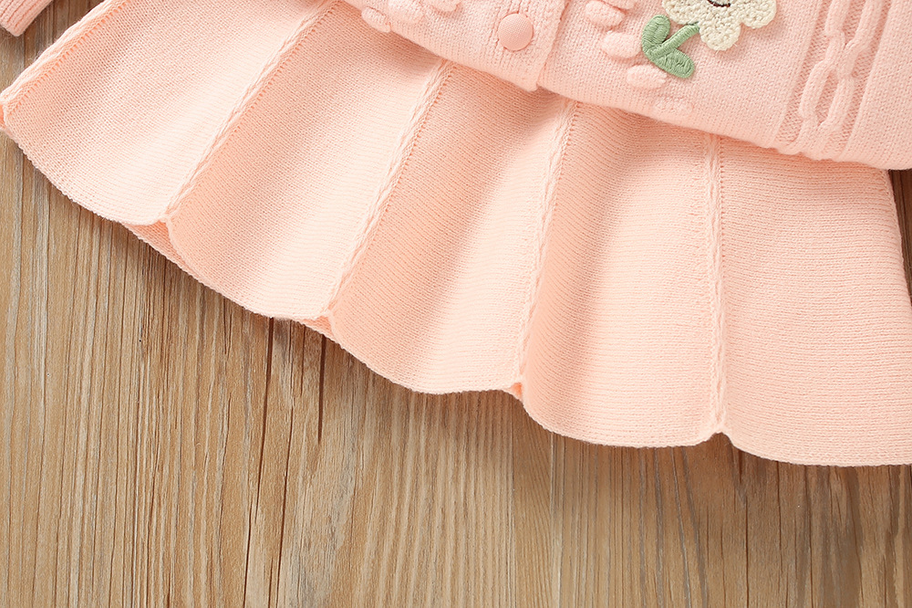 Mädchen Pullover Set 2023 Herbst/Winter Neue Modische kinder Einfarbig Lange ärmeln Strickjacke Prinzessin Zwei_voghion.com