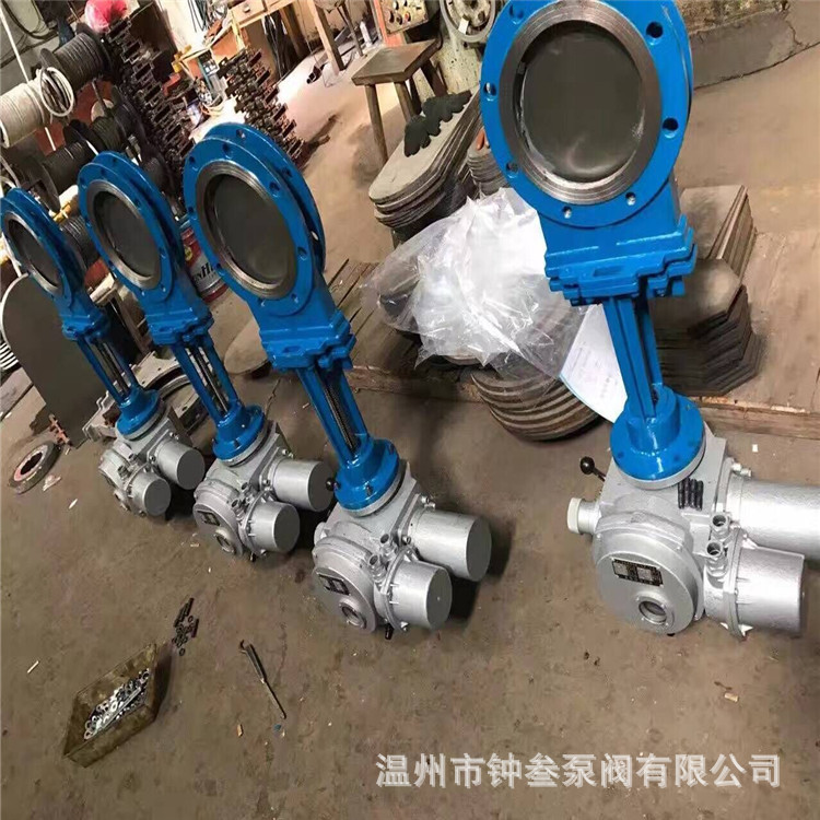 PZ973H-10P 不锈钢电动刀闸阀 梅花对夹插板阀DN200 耐磨刀型闸阀