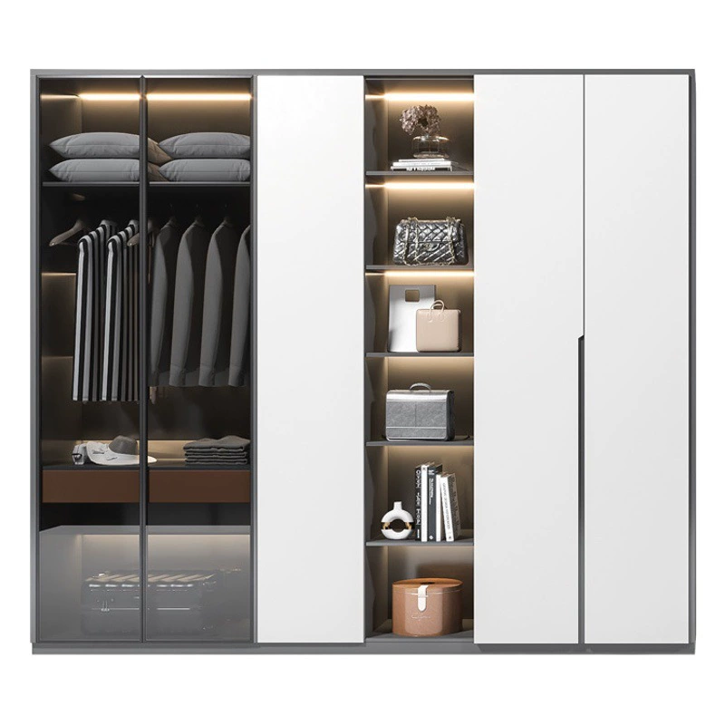 Шкаф из алюминиевого сплава с отделкой на заказ Бытовой светильник Роскошный стиль Спальня большой емкости Настенная стеклянная дверь Встроенный цельноалюминиевый шкаф