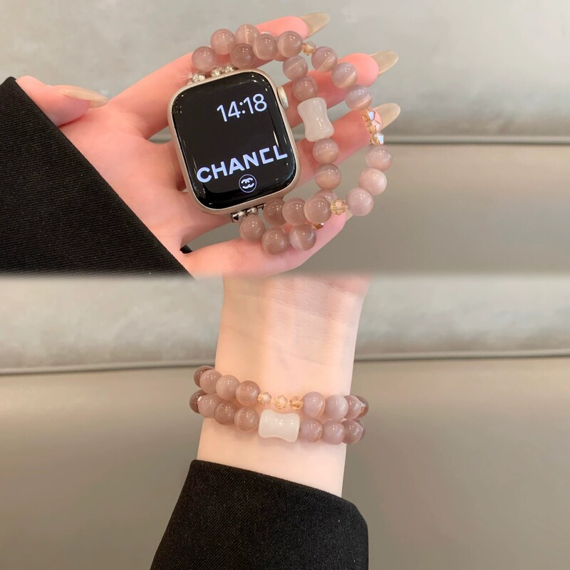 Cat's Eye Natural Stone Amethyst Watch Strap with Lilac Fragrance Fashionable and Versatile Dress Wristband Suitable for Apple Watch