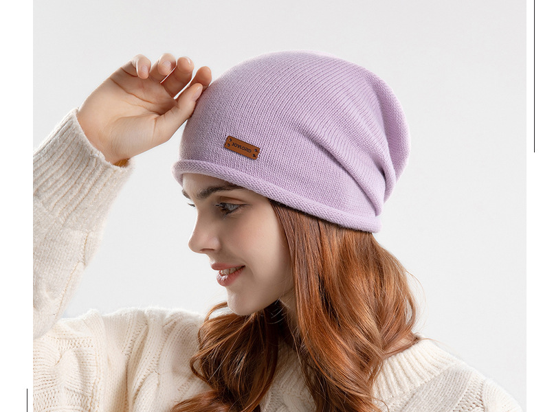 9941 Autunno e inverno pelo sottile lavorato a maglia piccola etichetta tinta unita versatile cappello al chiaro di luna fascia grande da donna Baotou_voghion.com