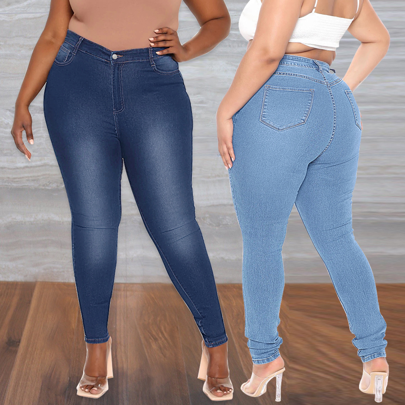 plus size high waist simple slim jeans NSWL135256