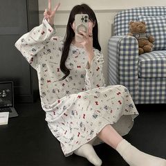 跨境外贸批发新款秋季卡通可爱长袖舒适宽松版睡衣睡裙女家居服