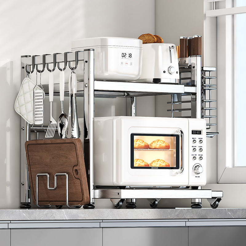 스테인레스 스틸 주방 선반 조리대 다층 전자 레인지 랙 데스크탑 스토리지 스토브 밥솥 홀더 파티션