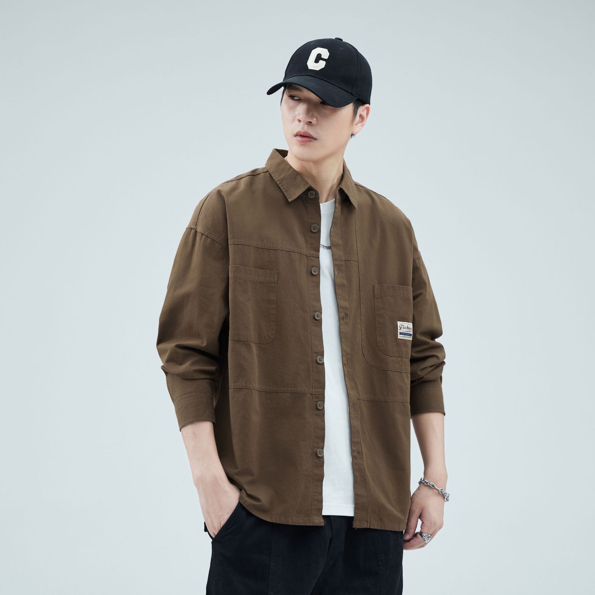 Camisas personalizadas exclusivas para hombres primavera y verano algodón de manga larga casual de hombre de alto nivel de algodón con solapa americana