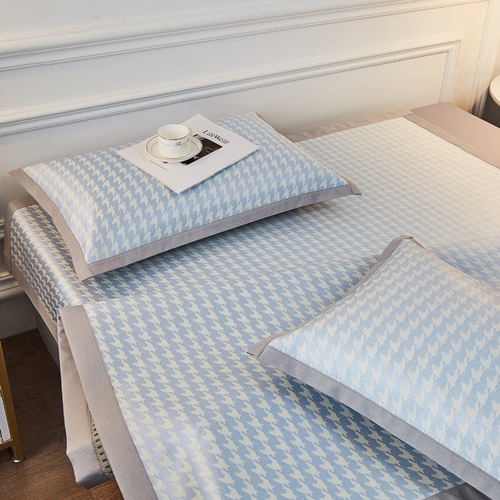 Summer 1200D carbon light jacquard ice silk mat washable soft simple folding breathable air-conditioned rattan mat three-piece set