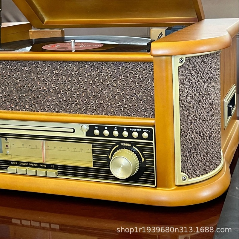 古典的な多機能デスクトップ黒ゴムレコード機クラシックcd機bluetoothレトロfmラジオ一体テープ機|undefined