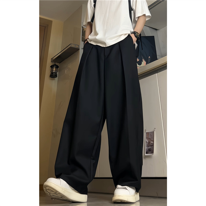 Wrinkled Trousers, Casual Wide-Leg Trousers, Drapey Straight Trousers, Loose Suit Trousers, Floor-Length Trousers for Men and Women